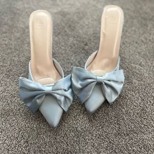 Adorable blue satin mules